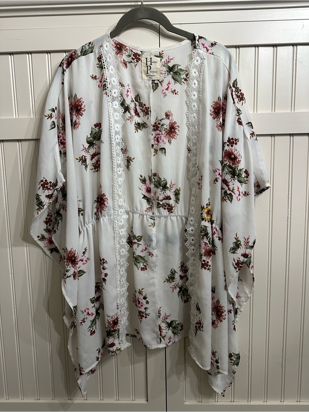 Floral Lace-Trim White Kimono Tunic